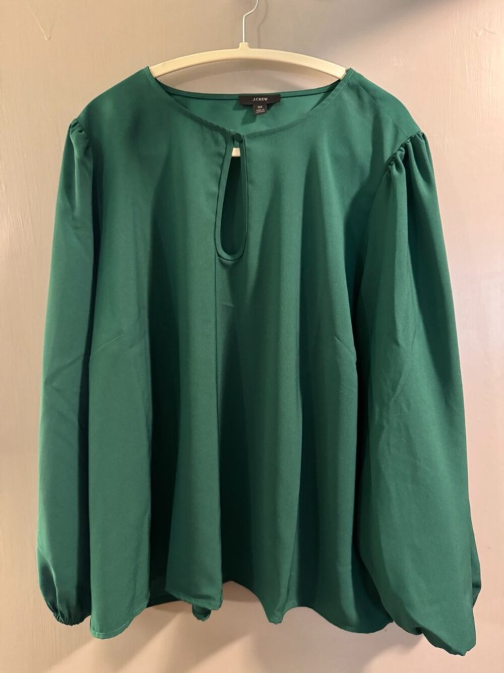J.Crew 3X Puff-Sleeve Satin-Back Crepe Top Emerald Green